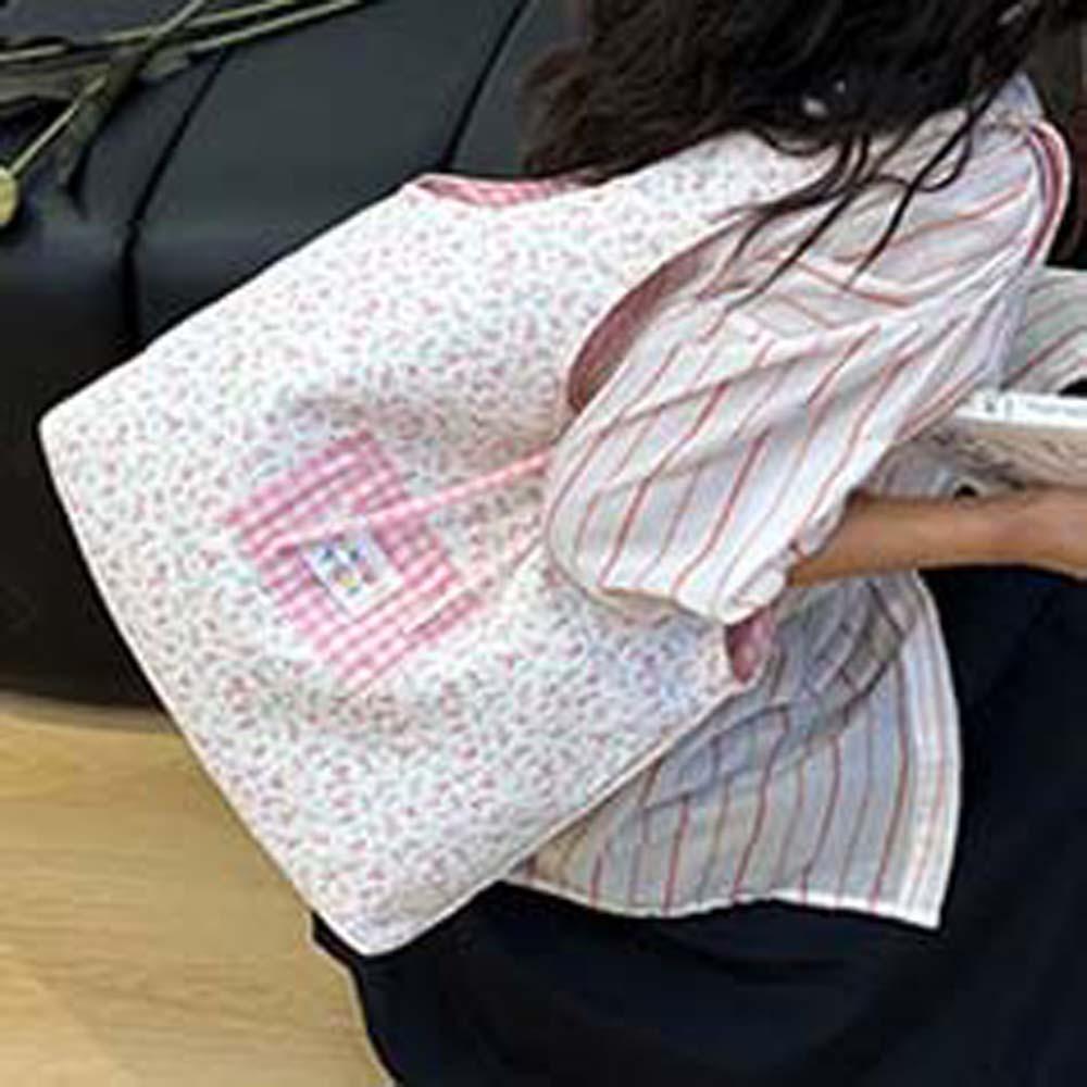 Sweet Plaid Cloth Vest Pouch Lattice Women Floral Handbag Simple Tote Bag Summer