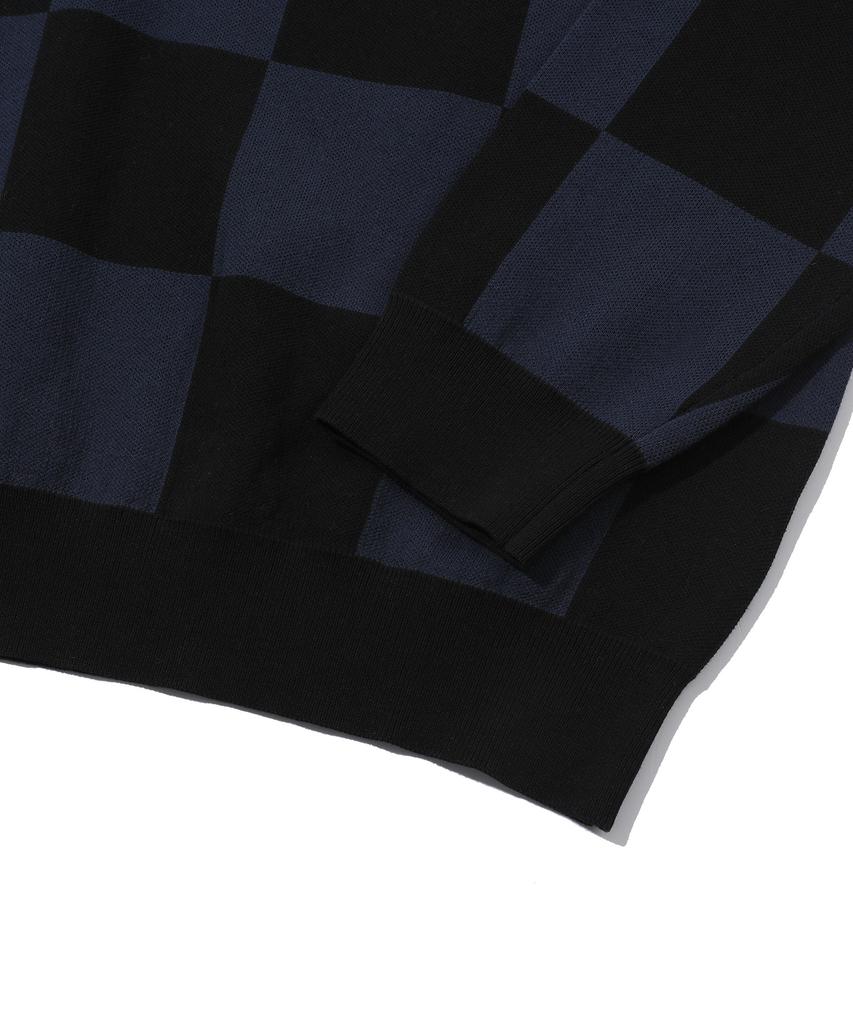 BEENTRILL Classic Checkerboard Oversized Knit (Dark Navy)