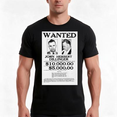 1934 Wanted Poster For Gangster John Dillinger Tshirt Summer Casual Cotton Tee Oversized Streetwear Tops Unisex Unisex Unisex