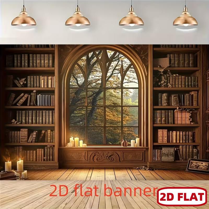 2D Cozy Study Room with Candles Backdrop Photography Background Banner