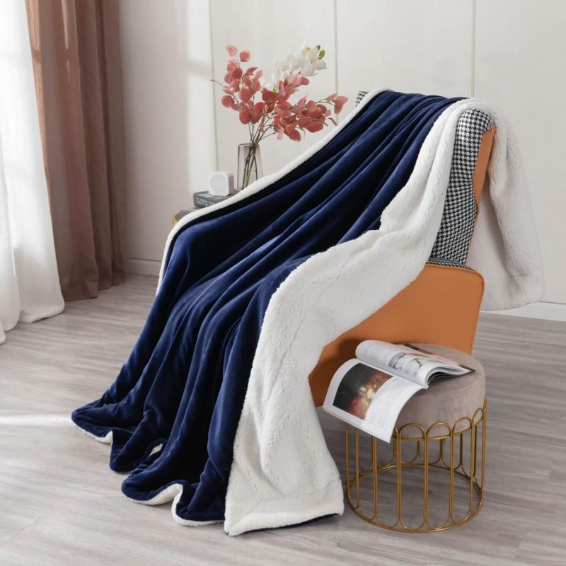 Soft Double-Layer Fleece Blanket Bed Sofa Winter Thick Warm Throw In Solid Colors