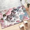 1 шт. Ковер с рисунком белого тигра и розы - Полиэстер, Нескользящий, Машинная стирка, Удобный коврик для стула для гостиной,