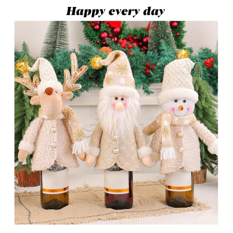 1 шт. Фигурка Санта-Клауса Чехол на винную бутылку Полиэстер ПП Хлопок Рождественский декор для стола Праздничный подарок Украшение для винной бутылки