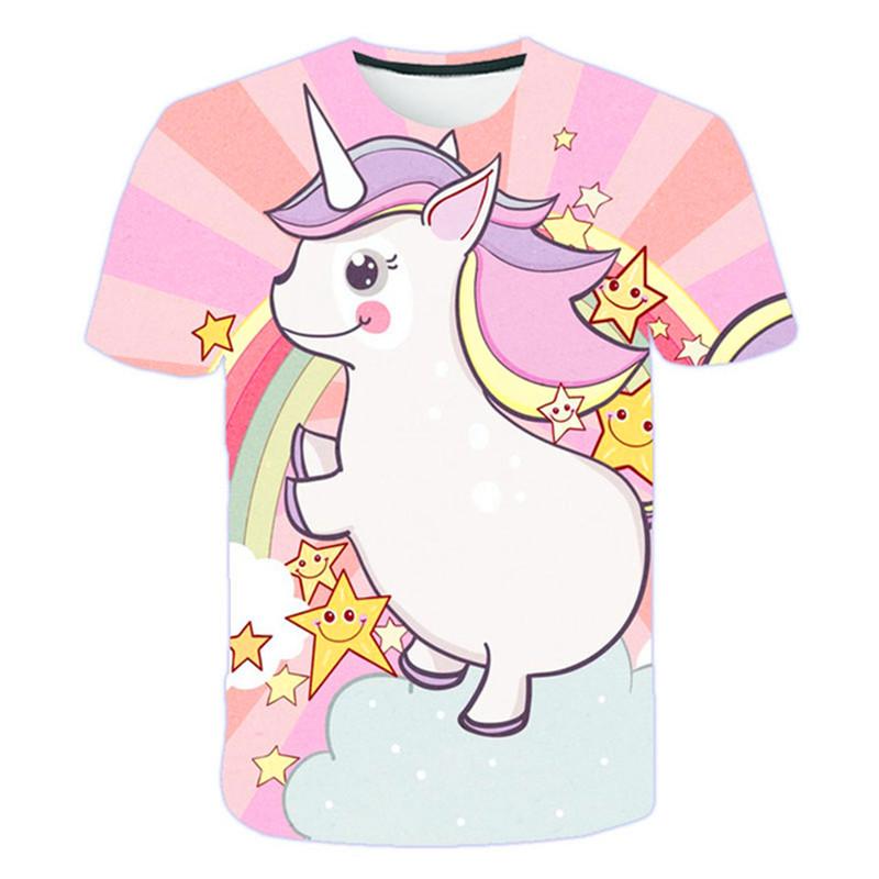 Kids Girls T-shirt Short Sleeve Unicorn 3D Print Tops Children Summer Sweatshirt 4-14 Years Girl Cute Unicorn Casual T Shirts
