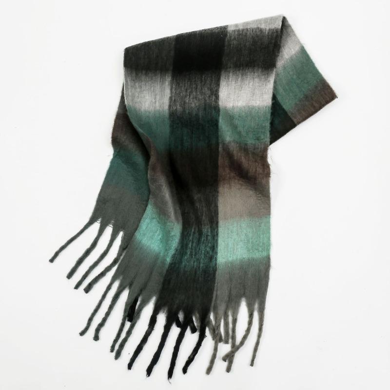 High-end Color Matching Mohair Scarf Women's Autumn and Winter Warmth Thickened Versatile Plaid Tassel
