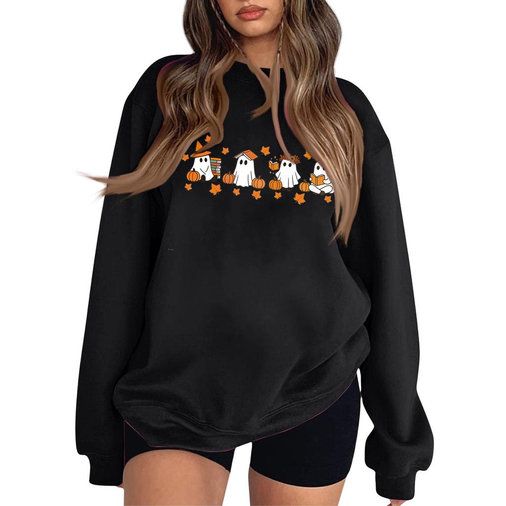 Женская модная толстовка с круглым вырезом и длинными рукавами на Хэллоуин с маленьким принтом