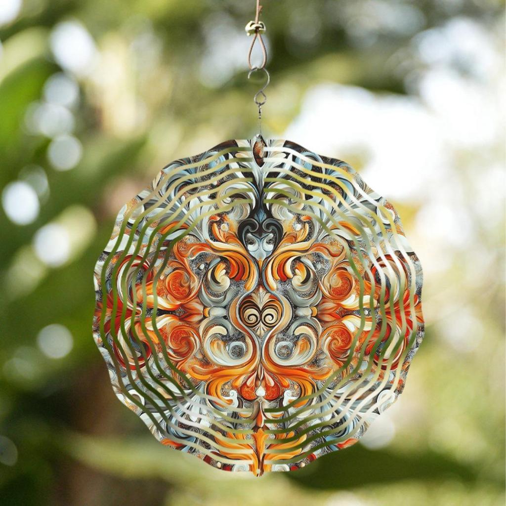 Metal Wind Spinner Garden Decor Vibrant Ethnic Design Circular Transparent Wind Chime for Patio Backyard Holiday Gift Thanksgiving Christmas