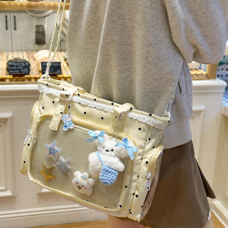 Кружевная прозрачная сумка в горошек, на плечо, для учеников средней школы