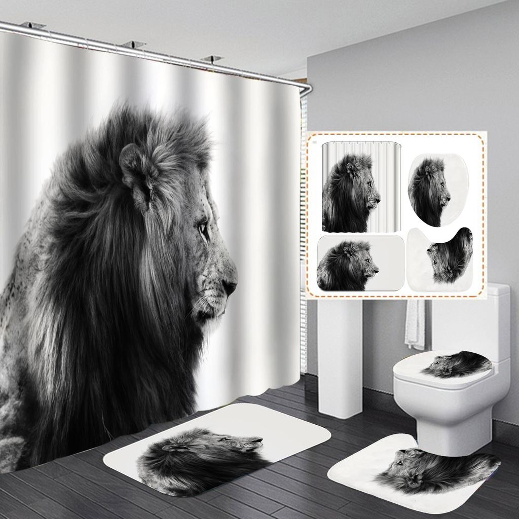 4 шт. наборы занавесок для душа серии Lion для ванной комнаты, нескользящие коврики для ванной комнаты, крышка для унитаза, коврик для ванной