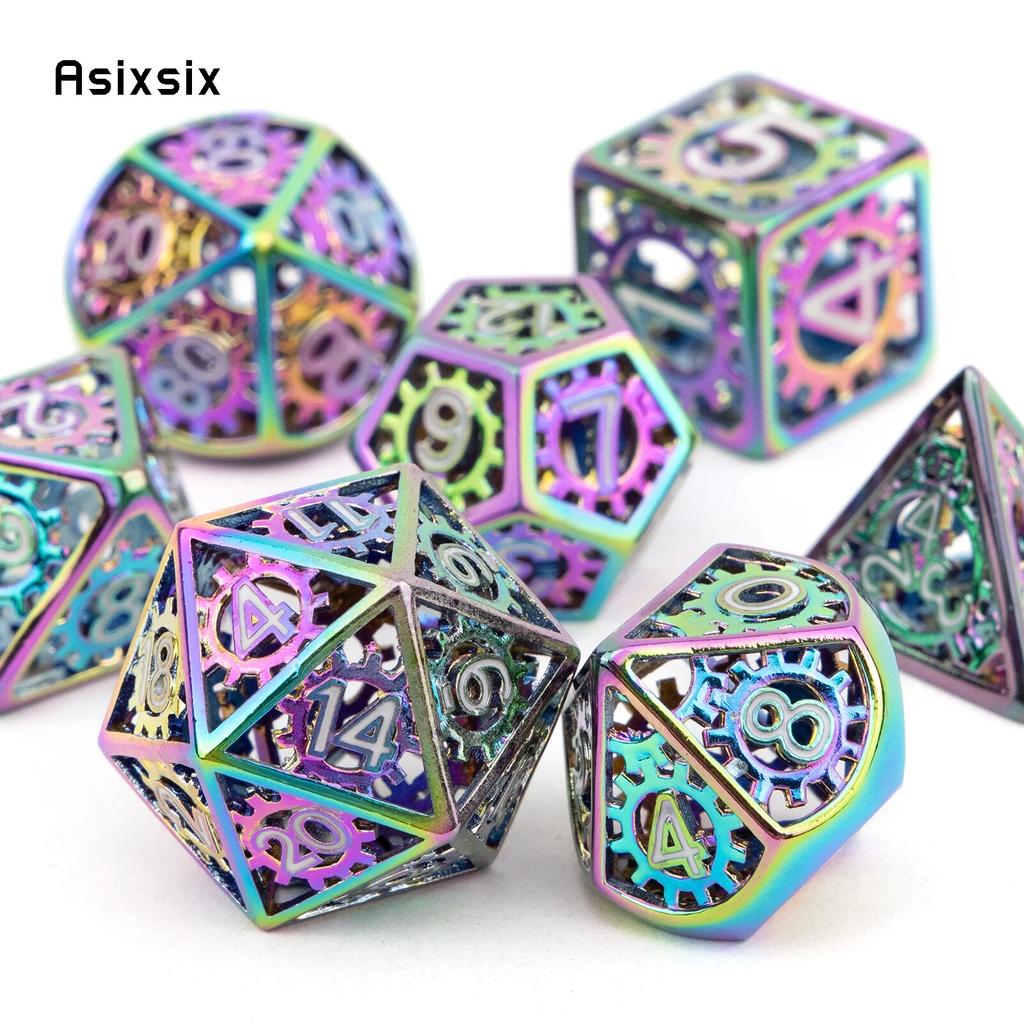 7 шт. красочные шестерни, металлические кубики, полые металлические многогранные кубики, набор, подходит для ролевой игры, настольной игры, карточной игры