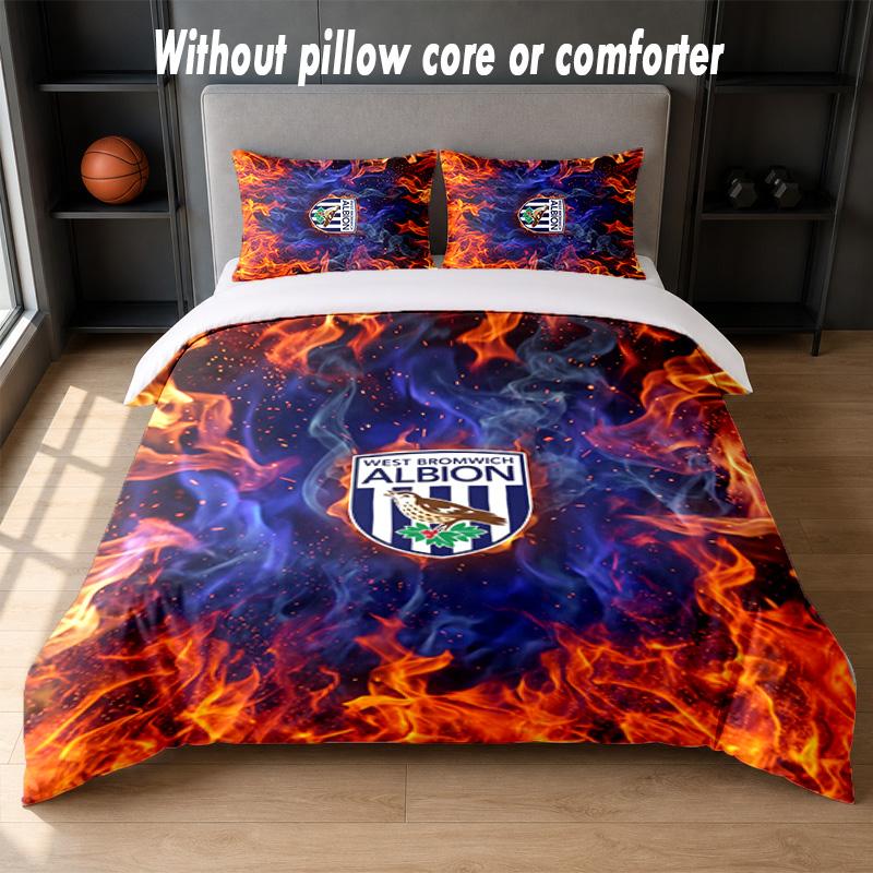 West Bromwich Albion Football Design Bed Bedding Set 1 Duvet Cover + 2 Pillowcases Soft Breathable Household Bed Linens
