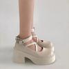 Chunky Platform High Heels Pumps Women 2025 Autumn Pu Leather Ankle Buckle Shoes Woman Thick Heeled White Lolita Shoes