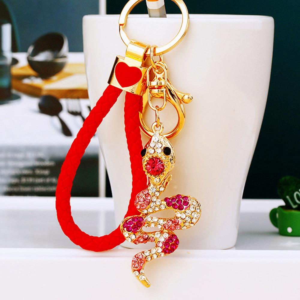 Fortune Rhinestone Snake Keychain Exquisite Women's Bag Pendant Cute Snake Lucky Pendant  Couple