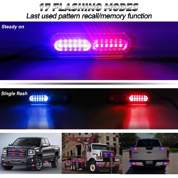 ASPL 8Pcs Sync Feature Ultra Slim 12-LED Surface Mount Flashing Strobe Lights For Truck Car Vehicle LED Mini Grille Light Head Emergency Beacon