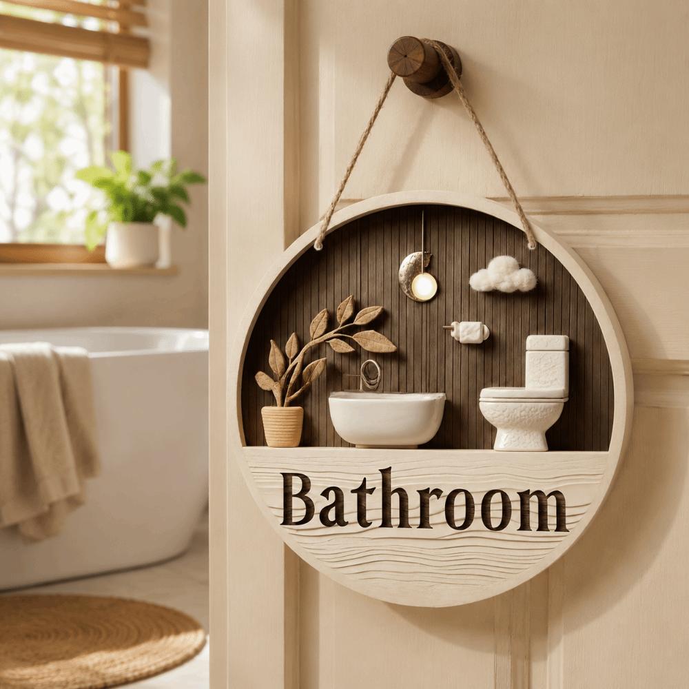 2D Flat Bathroom Sign Plate Ornament Circle Decorative Plaque Toilet Decorative Plate Dormitory