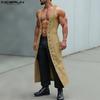 Men Sleeveless Open Front Decorative Buttons Wool Fabric Casual Long Cardigan Waistcoats