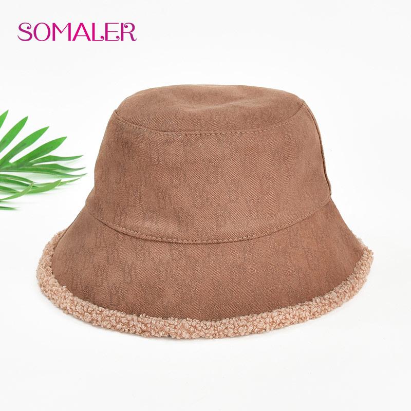 SOMALER Зимние теплые панамы для женщин, шляпа-ведро в стиле Харадзюку, однотонная шляпа рыбака для рыбалки, осенне-зимняя теплая панама из овечьей шерсти, уличная теплая кепка для женщин