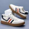 New Shoes for Men Leather Casual Shoes Fashion Striped Flat Skateboard Shoes Youth Lace-up Sneaker