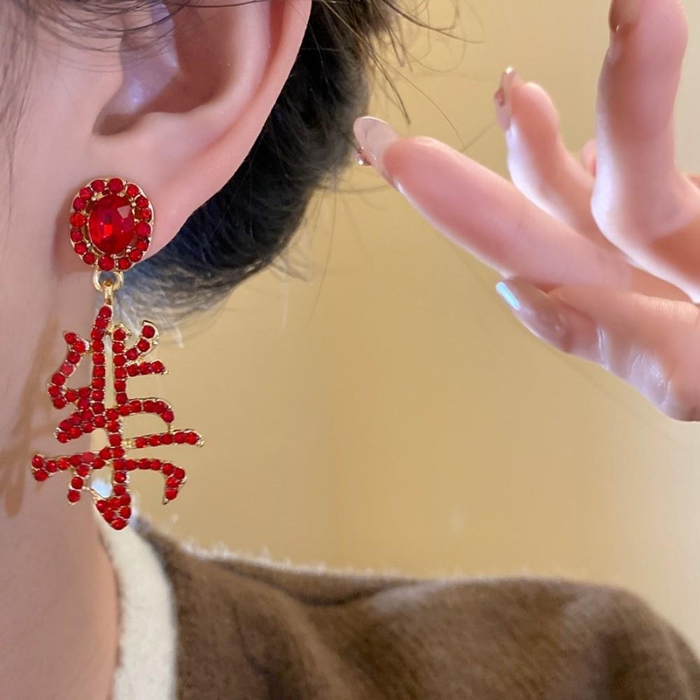 Fashion Jewelry Chinese New Year Earrings Rhinestone Red Drop Earrings  Women New Year Gift