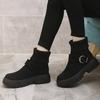 Модные вязаные пинетки, женская обувь, зимние бархатные ботинки с пряжкой на ремне, ботинки на платформе, ботинки в британском стиле
