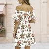Women Plus Size White Off Shoulder Short Sleeve Tie Cuff Printed A Line Dress