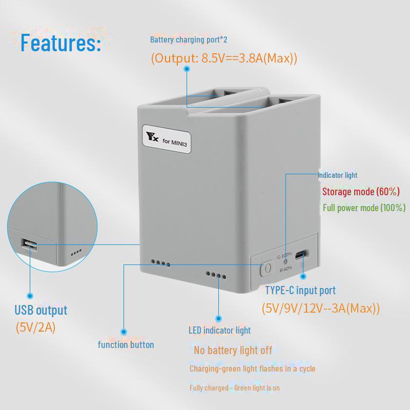DJI MINI3 Pro Двусторонняя зарядка через USB Power Bank
