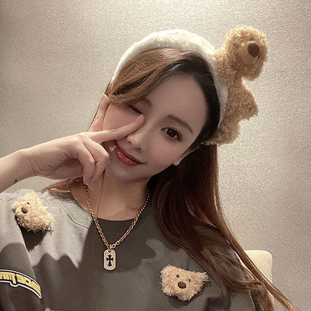 Makeup Headband Width Hair Hoop Wash Face Hair Band Cartoon Plush Headband Women Hair Accessories