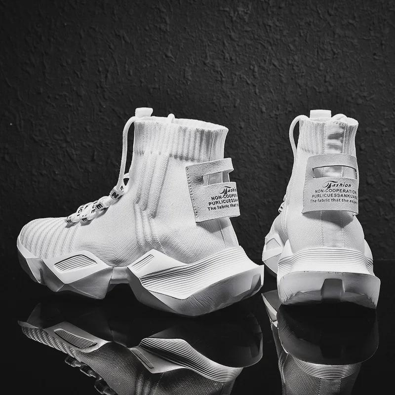 Мужские осенние кроссовки-носки на толстой подошве средней высоты Celebrity, кроссовки Dad и спортивная обувь Flyknit, большой размер (8881).