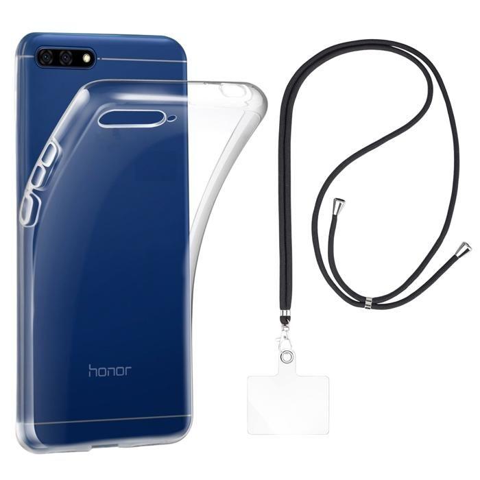 Coque et tour de cou pour Huawei Y6 2018 - TPU Souple Transparent Cordon Noir réglable Phonillico®