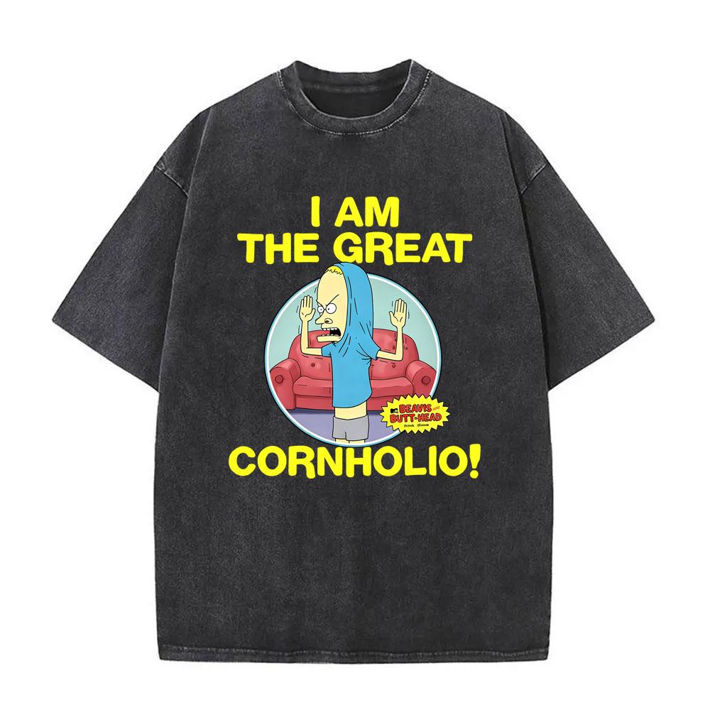 I Am The Great Cornholio Funny Meme T Shirt Beavis and Butt Head Vintage Washed T-shirt Men's Women Cartoon Oversized T-shirts