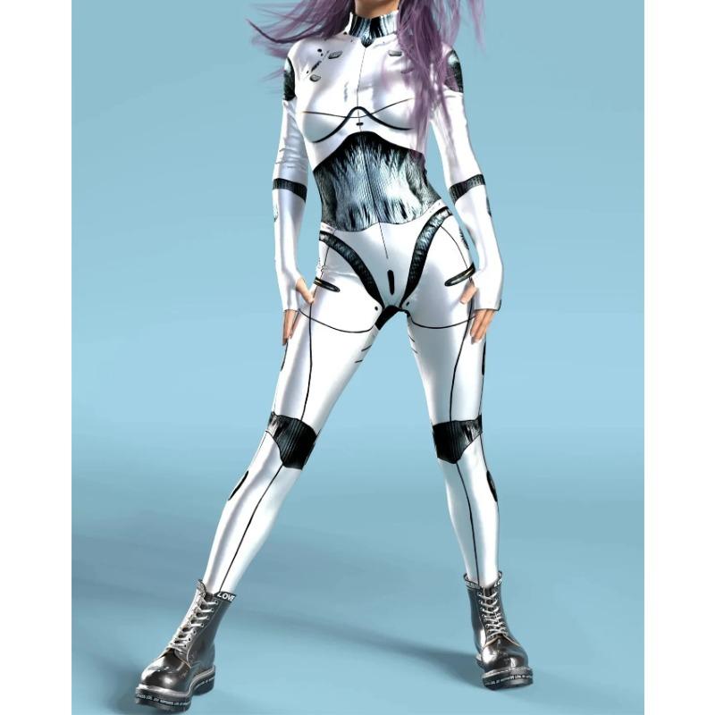 Женский комбинезон с 3D-принтом и черепом, комбинезон с застежкой-молнией спереди, боди Zentai, игровой костюм для вечеринки, женский костюм для косплея, монокини Mujer