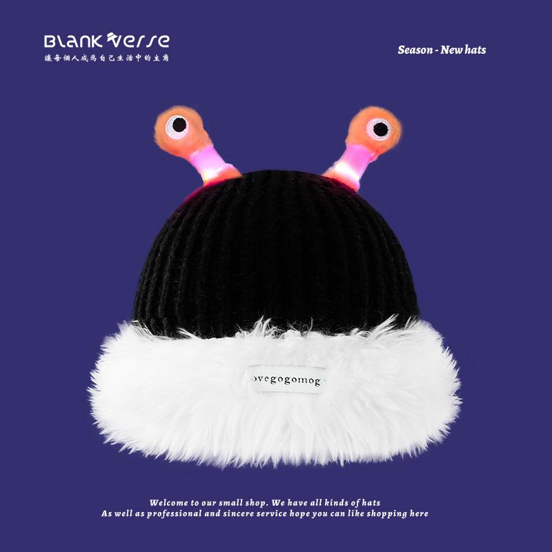 Шапка, женская модная осенне-зимняя забавная светящаяся шапка из шерсти с изображением маленького монстра, теплая вязаная шапка с большим репейником