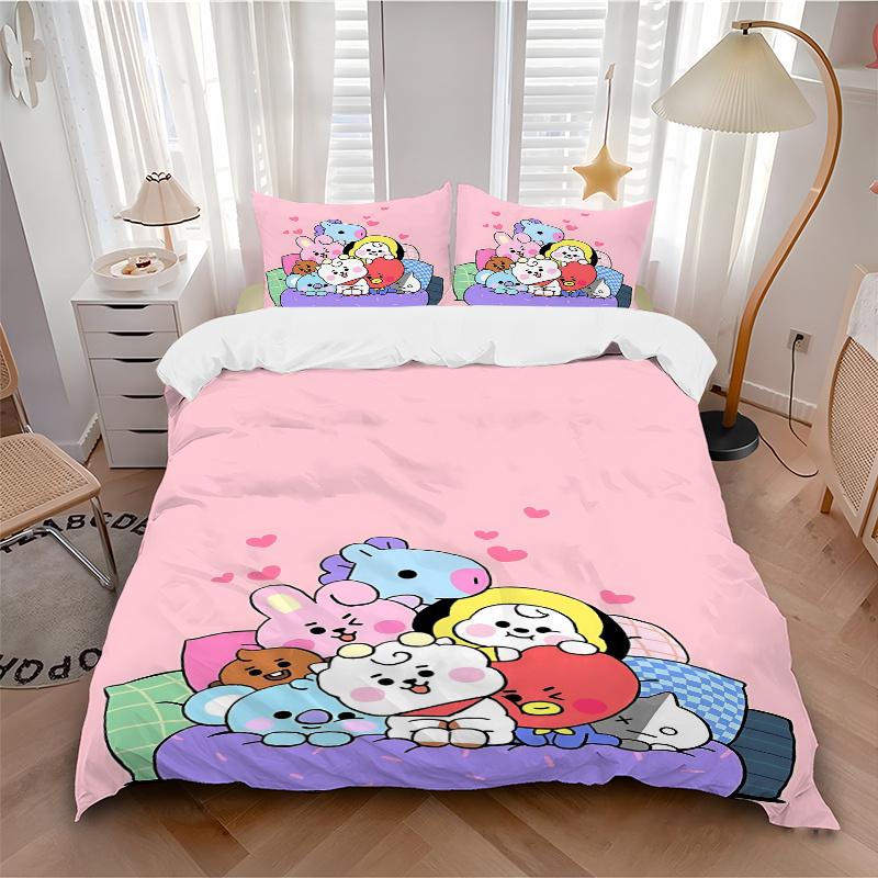 3pcs Kpop boy Character Bedding Set-Cute Cartoon Home Decor for Bedroom, Living Room, Hotel, Festival Gift, Travel Use, Daily Essentials1202