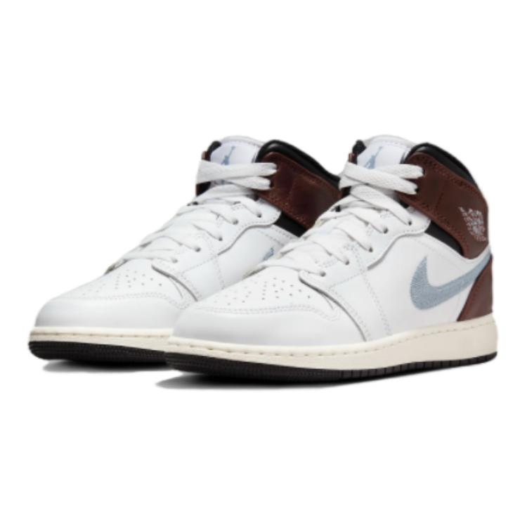 Детские кроссовки Air Jordan 1 Mid SE GS White Blue Grey Black Sail FQ8162-142