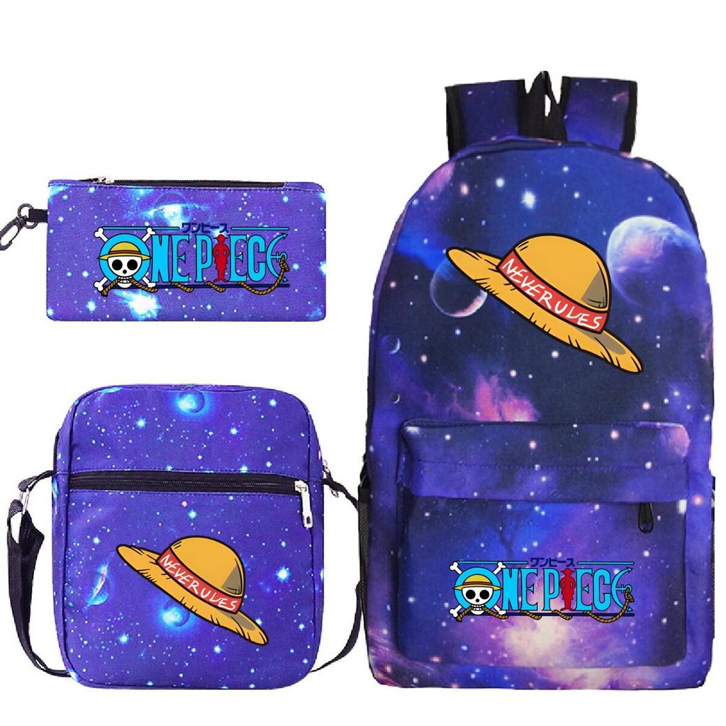 New Animation One Piece Printed Backpack for Primary and Secondary School Students Large Capacity School Bag Combination Three-piece Set