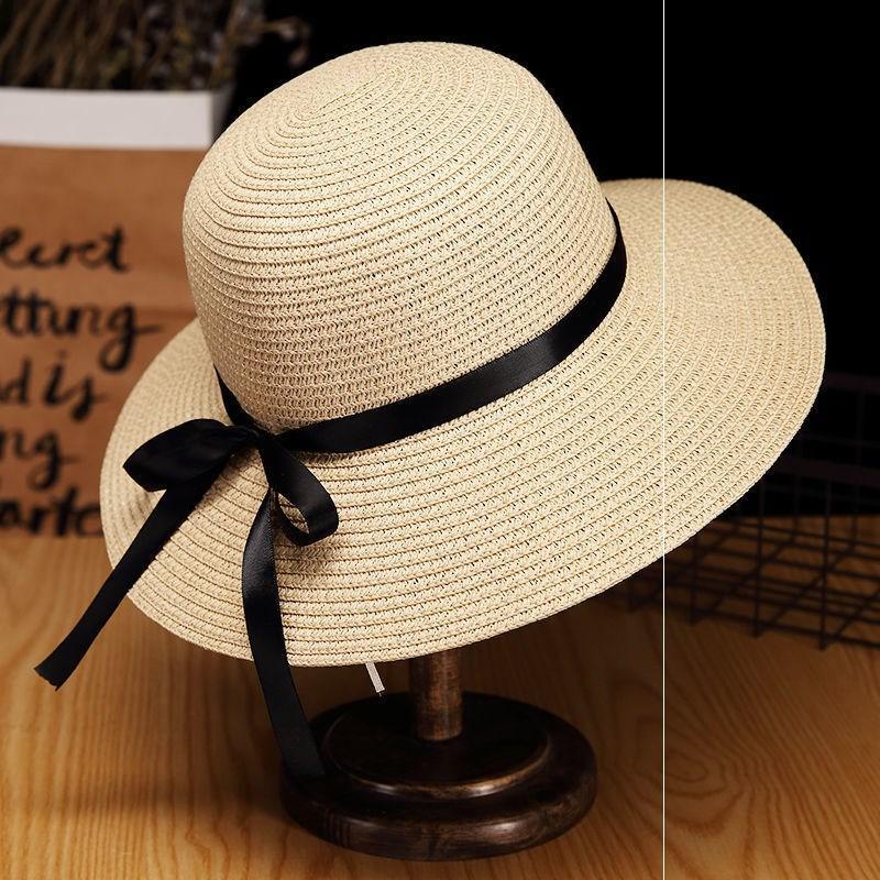 Women's foldable student hat, breathable Korean-style trendy fisherman hat, sun-protective straw bucket hat, classic versatile sun hat