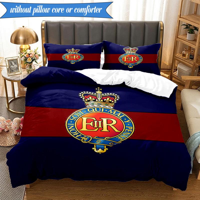 3PCS Royal Engineers Crest Emblem Bedding Set 2D Printing (Includes 1 Duvet Cover + 2 Pillowcases Coreless), Bedroom decor,Fan gift