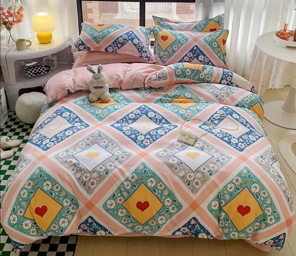 Floral Bedding Set for Kids Adult Bed Linen Duvet Cover + Flat Sheet + 2pc Pillowcase Single Queen King Size Home Textile B92M