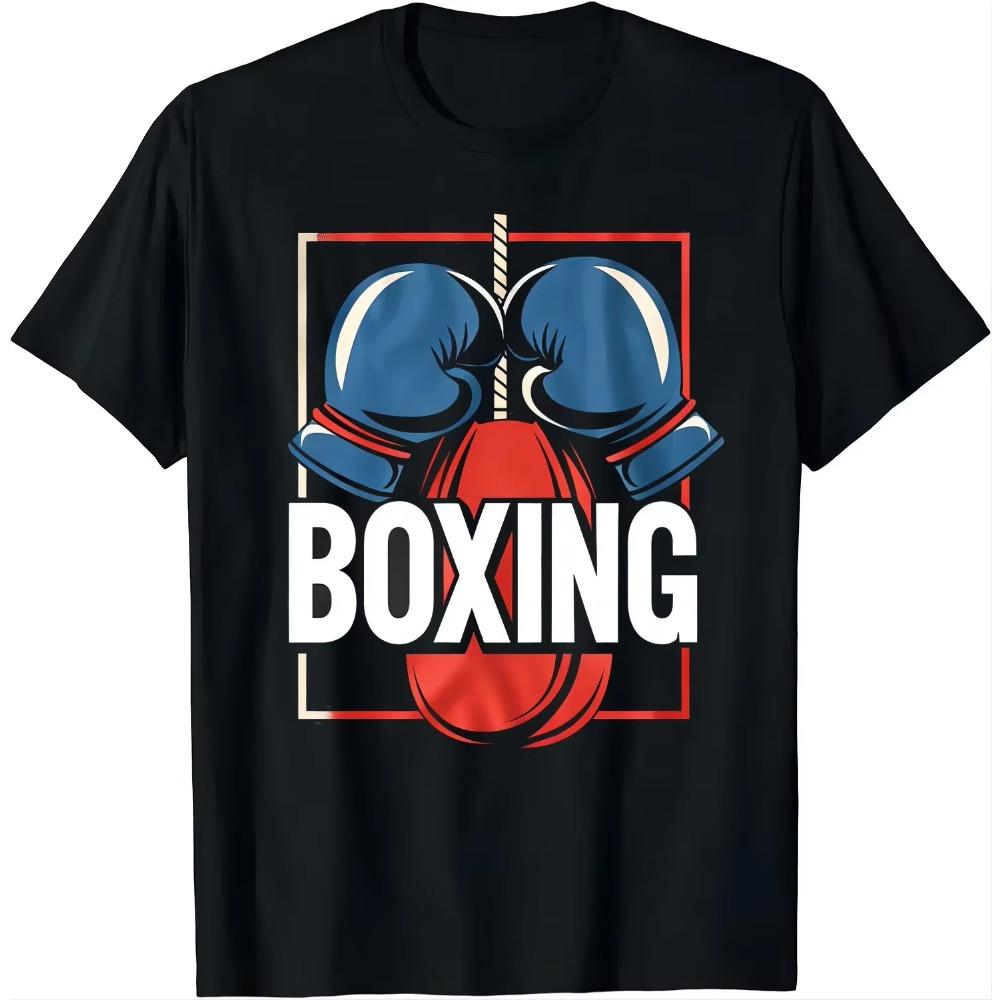 Black Boxing T-shirt with Blue Glove Print The Ultimate Fighting Style Tshirt Graphic T Shirts Men Clothing Tops Streetwear