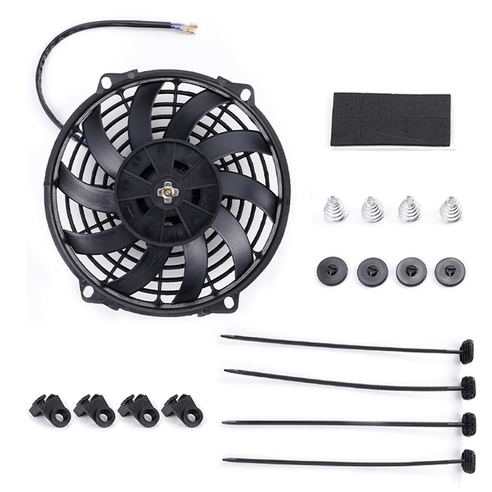 Автомобильные аксессуары - Универсальный электронный вентилятор для автокондиционера 8/9/10/12/14 дюймов 12 В 2100 об/мин, электронный вентилятор охлаждения, прямые черные лопасти, электрический комплект охлаждения