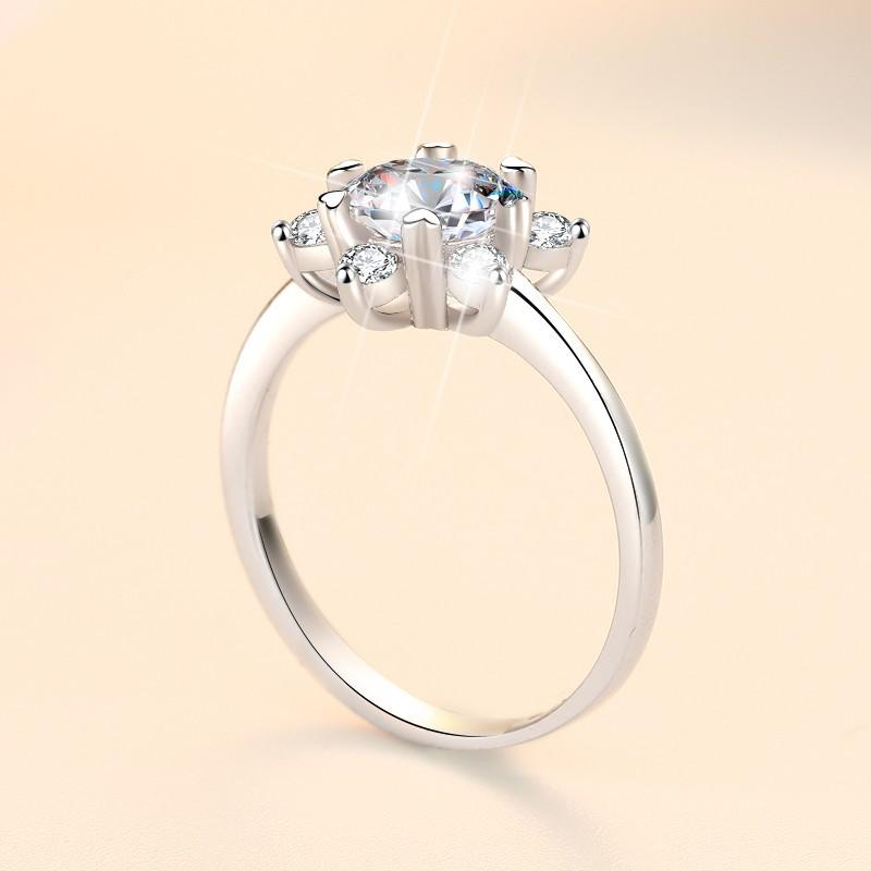 D Color 1ct Moissanite Diamond Ring Women's Sterling Silver S925 Six-claw Snowflake Ring Engagement Diamond Ring Wedding Ring Gift for Girlfriend