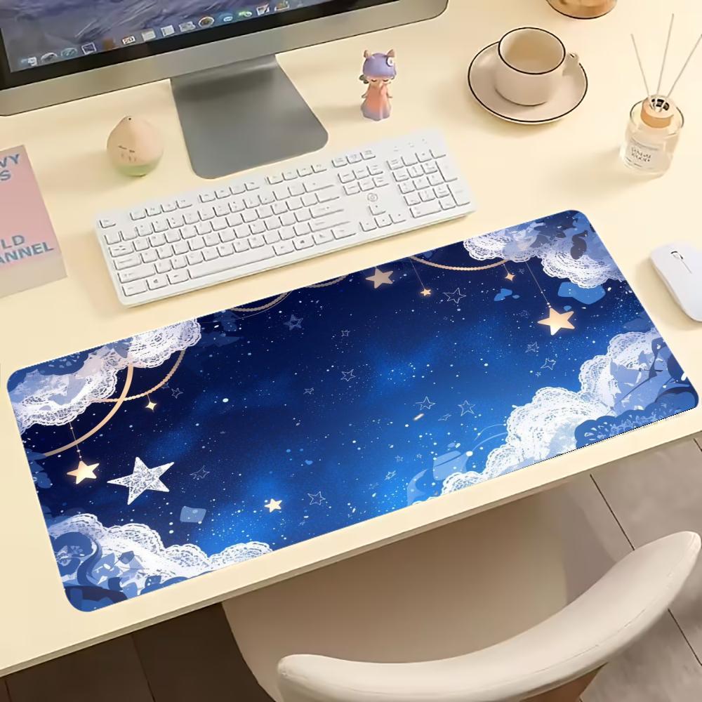 Magical Night Sky Moon Star Cloud Gaming Mouse Pad AntiSlip Rubber Desk Mat Stitched Edges For Pc Laptop Home Office Desktop