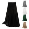 Women Maxi Skirt Elastic High Waist Pleated Skirt Solid Color Smooth Satin A-Line Skirt Work Leisure Wear