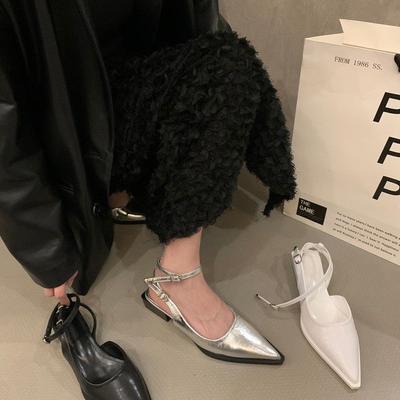 Сексуальные сандалии Mary Jane с острым носком на плоской подошве, женская обувь 2024 года, модные черные босоножки Baotou с пряжкой на низком каблуке Zapatillas Mujer