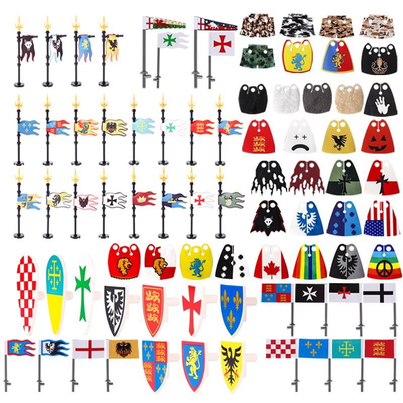 Средневековый замок, рыцарские фигурки, оружие, конструктор, военная армия, солдат, флаг, щит, плащ, легион, аксессуары, кубики, игрушка, подарок.