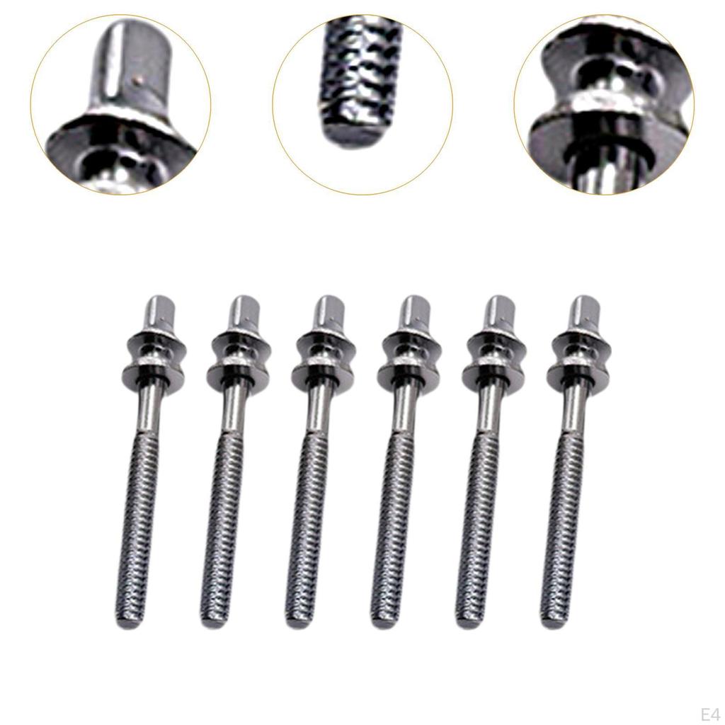 6 Pieces Drum Tension Rods Lug Bolts Screws for Percussion