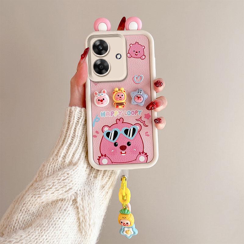 KEYSION Чехол Cute Ear 3D Cartoon для Realme Note 60 с браслетом, силиконовый противоударный чехол для телефона OPPO Realme Note 60X