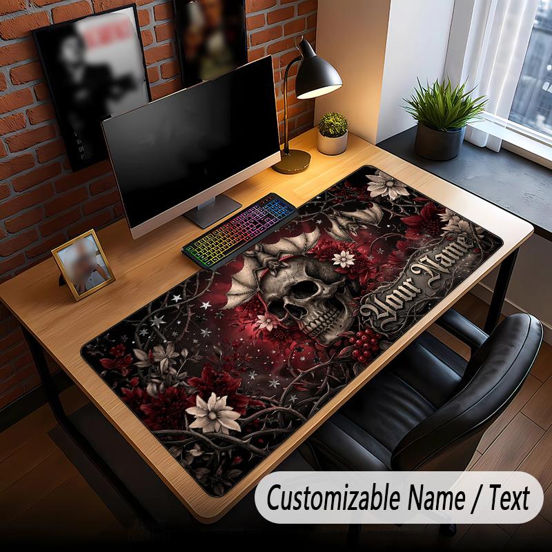 Skull Gothic Theme Custom Mouse Pad Personalized With Name Text Customized Desk Mat For Office Home Decor