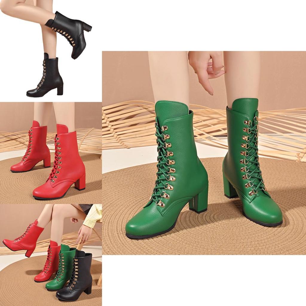 Stylish Women's Short Martin Boots With Rivets And Lace-up Design For Fall And Winter