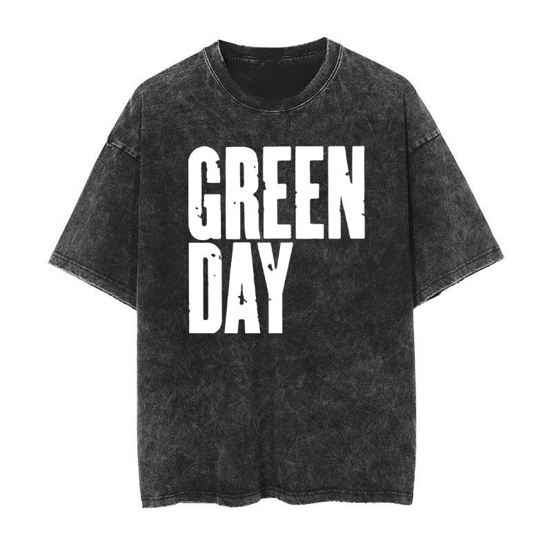 Green Day Punk Band Washed Cotton T-shirt Unisex Men Women Short Sleeve Top Fashion Brand Summer Vintage Tee